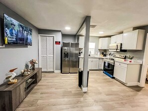 Fridge, microwave, oven, dishwasher