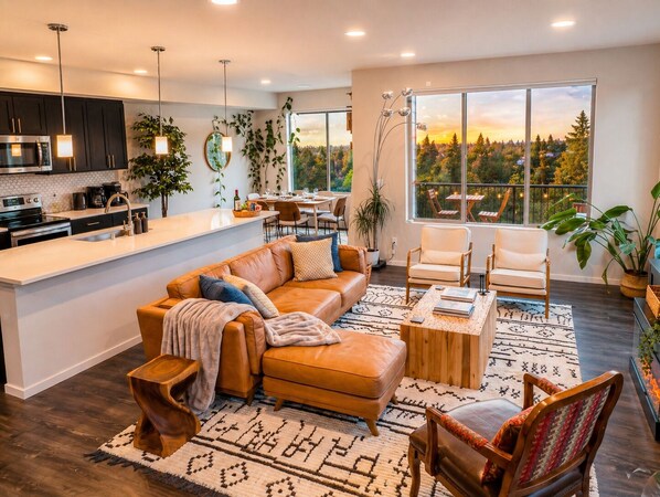 Smart TV, fireplace, computer monitors
