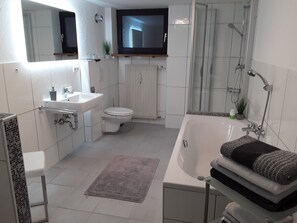 Bañera, secador de pelo, toallas