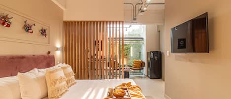 1 bedroom, desk, iron/ironing board, travel cot