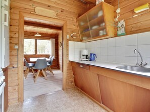 Fridge, oven, high chair, cookware/dishes/utensils