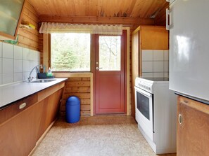 Fridge, oven, highchair, cookware/dishes/utensils