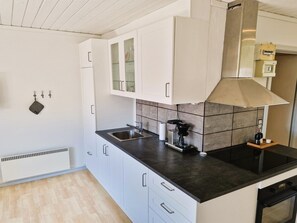 Fridge, microwave, cookware/dishes/utensils