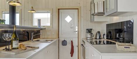 Fridge, microwave, cookware/dishes/utensils