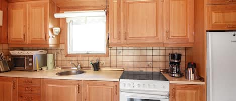 Fridge, microwave, oven, high chair