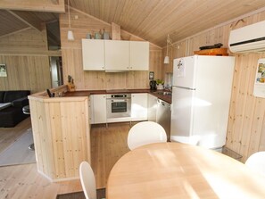 Fridge, oven, dishwasher, high chair