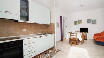 Fridge, oven, stovetop, cookware/dishes/utensils