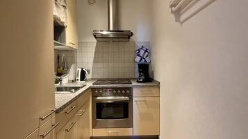 Fridge, oven, stovetop, coffee/tea maker