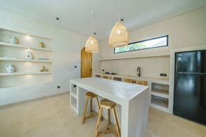 Luxury Villa | Private kitchen | Fridge, microwave, stovetop, rice cooker - Villa Tilos - 2BR Mediterranean Villa (Canggu)