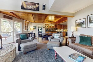 TV, fireplace, ping pong, books