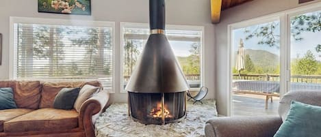 TV, fireplace, ping pong, books