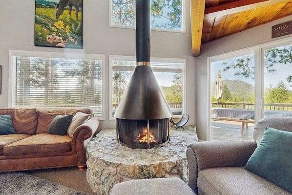 TV, fireplace, ping pong, books