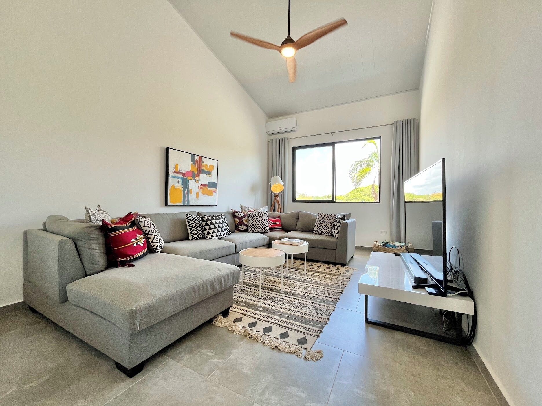 Smart TV, fireplace, foosball, books