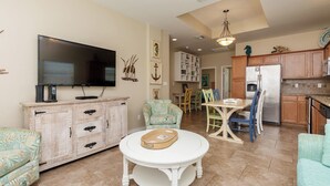 Townhome, Multiple Beds, Kitchen, Pool View (Callie's Cove) | Living area | 42-inch flat-screen TV with digital channels, TV - Comfy 2 bedroom | Pets & Shared Pool (Port Aransas)