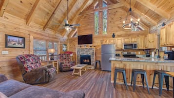 Cabin, Multiple Beds, Hot Tub, Mountain View (Country Bear Cove) | Living area | 42-inch flat-screen TV with digital channels, fireplace