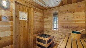 Sauna - Hygge Lodge is a gorgeous lakefront gathering place for year round family fun. (New Auburn)