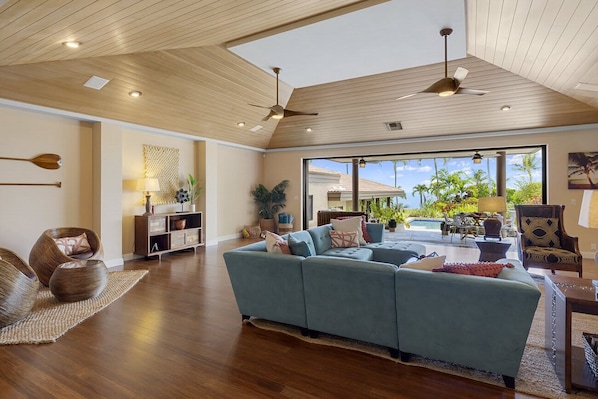 House, Multiple Beds, Pool Access, Ocean View (Hale Nene) | Living area | 50-inch flat-screen TV with digital channels - Hale Nene Pool, Hot Tub & Ocean Views! (Kailua-Kona)