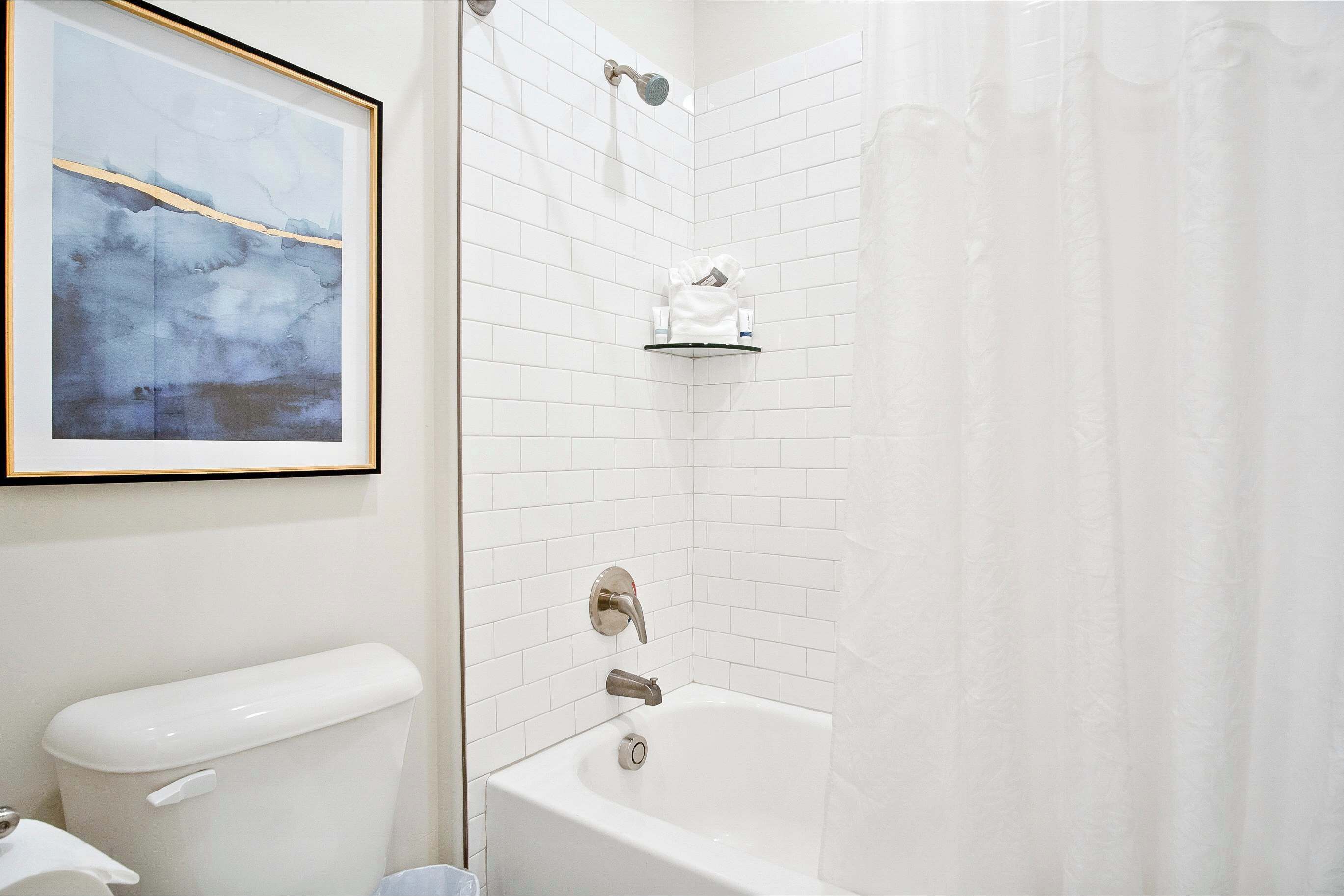 A bathroom with a toilet, a bathtub, and a shower.