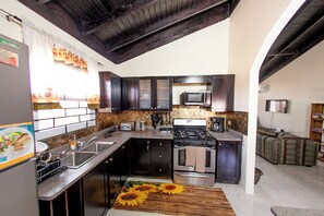 Fridge, microwave, oven, stovetop - Quiet Vacation Home In Jamaica Martha Brae Trelawny. Jamaica Rental Getaway (Martha Brae)