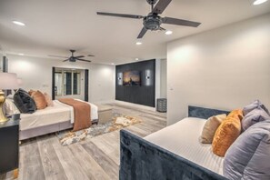 5 soveværelser, skrivebord, strygejern/strygebræt, weekendseng