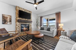 TV, fireplace, offices