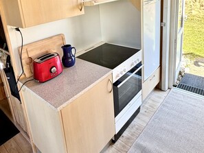 Fridge, oven, dishwasher, high chair