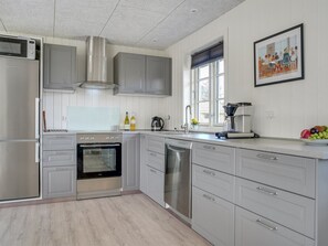 Fridge, dishwasher, cookware/dishes/utensils