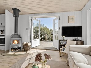 Una televisión, una chimenea