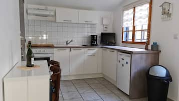 Frigorífico, microondas, horno y placa de cocina