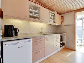 Fridge, microwave, oven, high chair