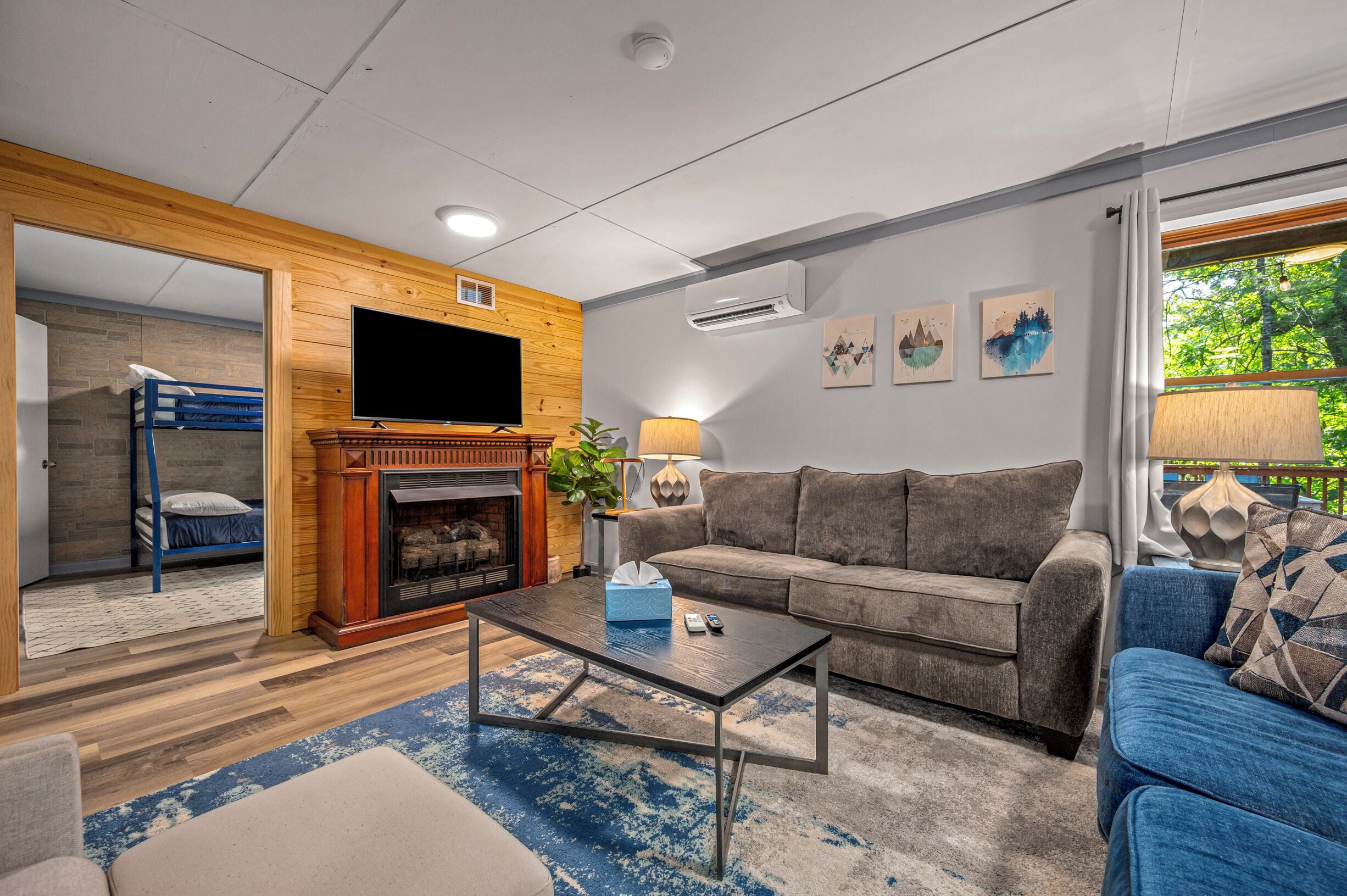 Smart TV, fireplace, video games, foosball