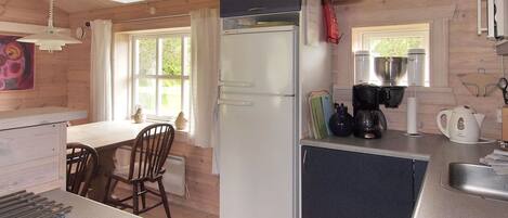 Fridge, dishwasher, cookware/dishes/utensils