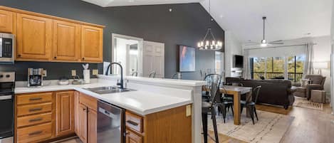 Condo, Multiple Beds, Balcony, Golf View (T Time Getaway) | Private kitchen | Coffee/tea maker, dining tables