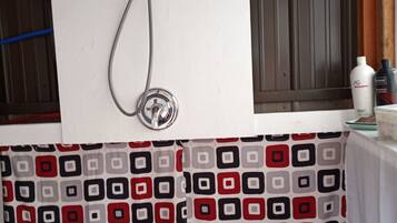 Shower, towels, soap, shampoo