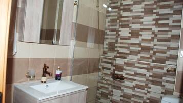 Hair dryer, towels, toilet paper