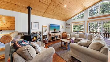 House, Multiple Beds, Hot Tub, Mountain View (Alpine Gem) | Living area | 50-inch flat-screen TV with digital channels, TV, fireplace