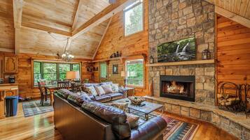 Cabin, Multiple Beds, Hot Tub, Mountain View (Bear Track Falls) | Living area | 50-inch flat-screen TV with digital channels, fireplace