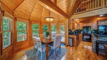 Cabin, Multiple Beds, Hot Tub, Mountain View | Private kitchen | Fridge, microwave, oven, stovetop