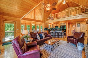Cabin, Multiple Beds, Hot Tub, Mountain View | Living area | 42-inch flat-screen TV with digital channels, TV, fireplace - Three Winds Retreat (Blue Ridge)