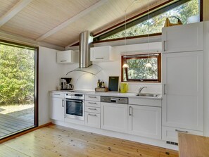 Fridge, dishwasher, cookware/dishes/utensils