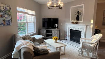 Smart TV, fireplace, video games, books