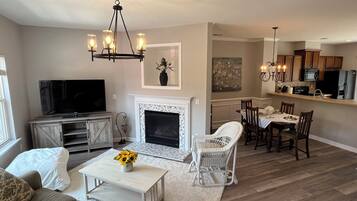 Smart TV, fireplace, video games, books