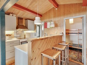 Fridge, microwave, cookware/dishes/utensils