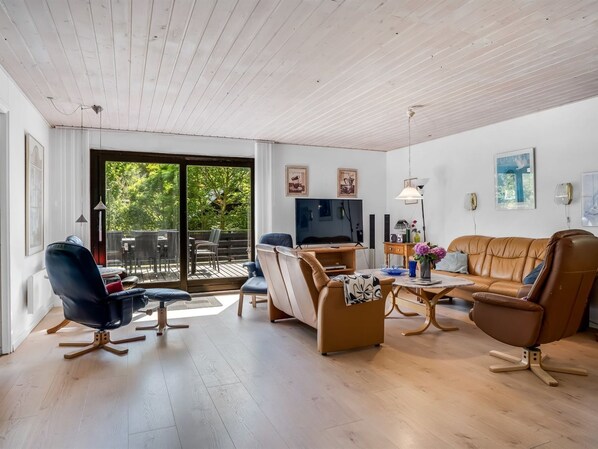 Téléviseur, foyer, lecteur de DVD, table de baby-foot