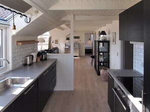 Fridge, oven, dishwasher, high chair