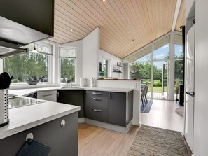 Fridge, oven, dishwasher, high chair