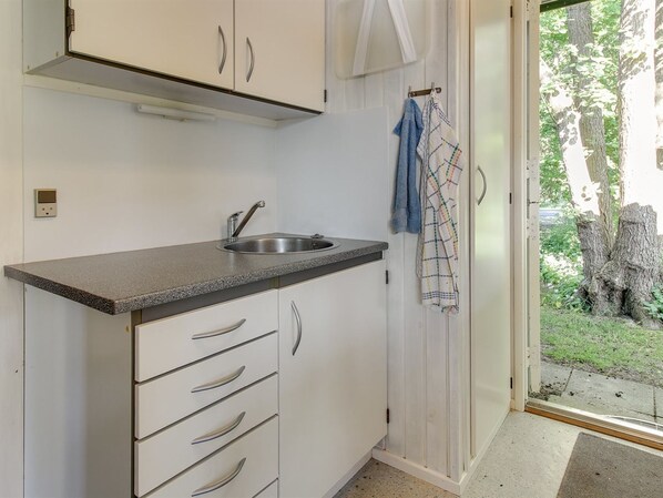 Fridge, microwave, oven, high chair