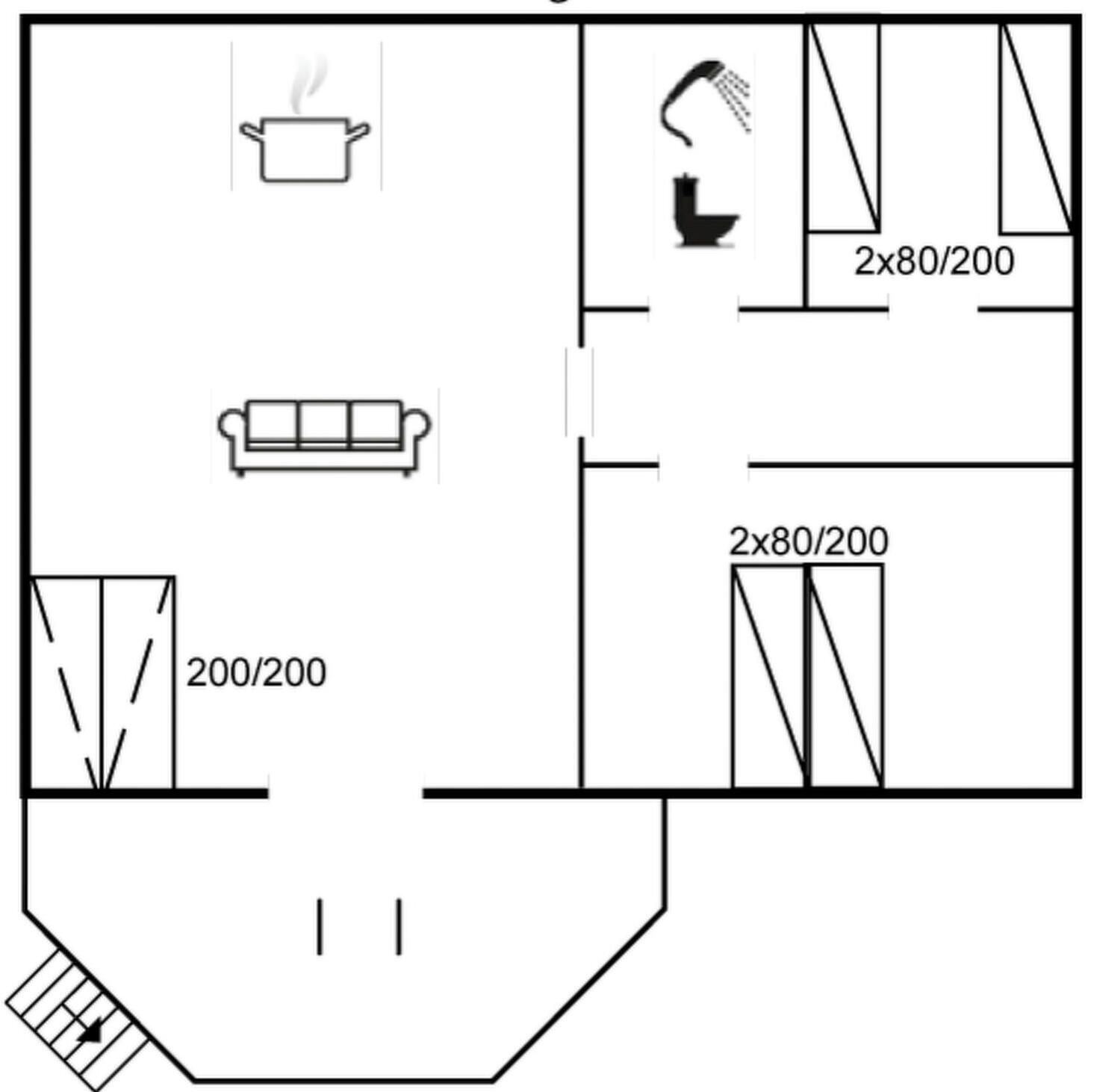 Ein Hotelzimmer mit Küchenzeile, Bad und Sitzecke.