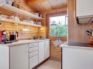 Fridge, microwave, cookware/dishes/utensils