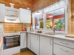 Fridge, oven, high chair, cookware/dishes/utensils